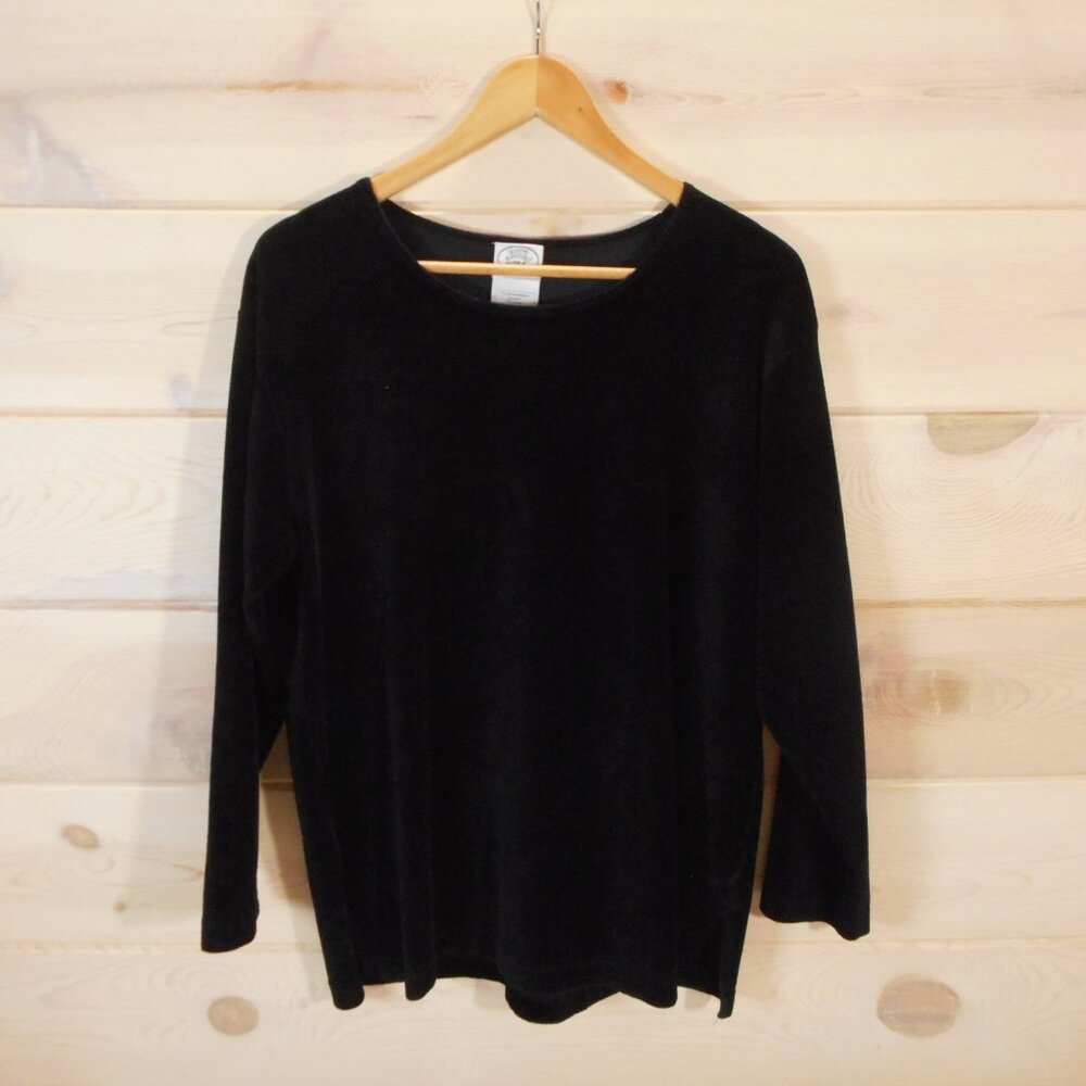 Vintage Laura Ashley Women's size M Black Velvety Velour Top Long Sleeve